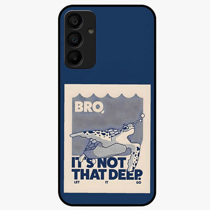 Worry Less Swim Glass Case showing flat back view with playful motivational artwork and glossy glass finish.