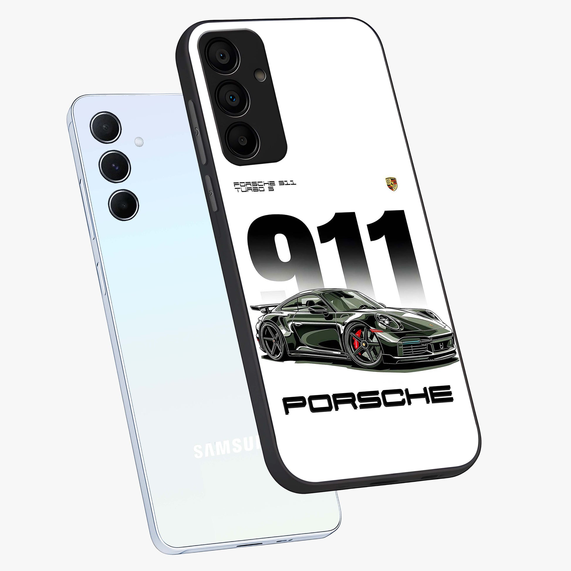911 Turbo Dominance Glass Case displayed in premium angled mockup highlighting sporty car illustration and sleek glass surface.