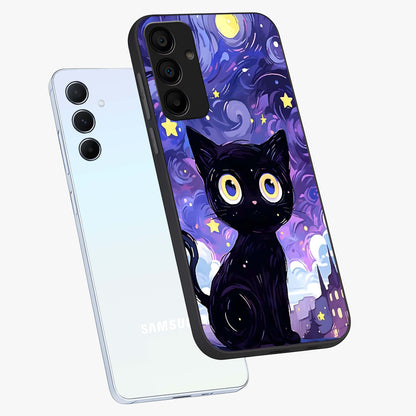 Abstract Cat Art Glass Case displayed in angled mockup highlighting modern abstract cat artwork and sleek glass surface.