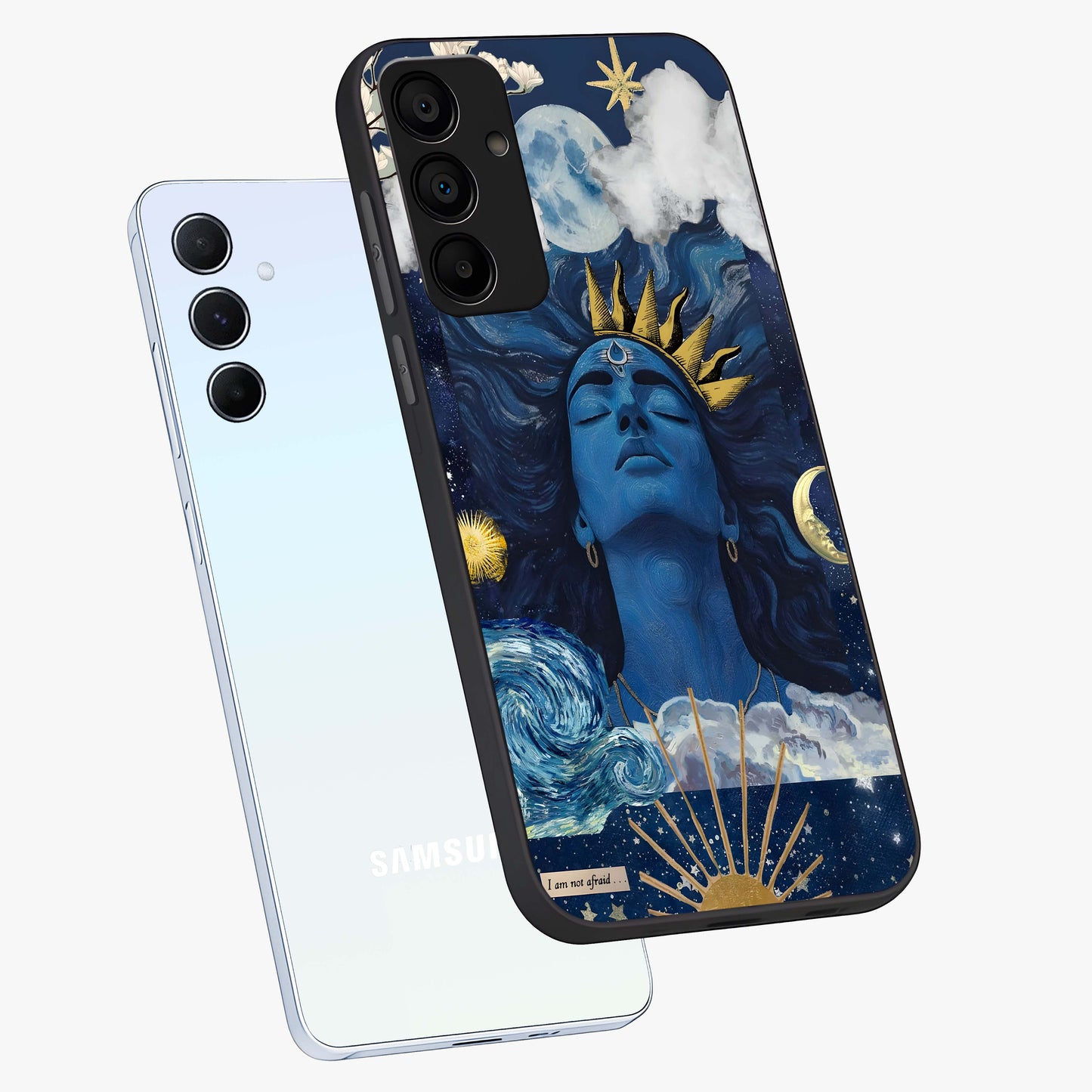 Aesthetic Lord Shiva Glass Case displayed in angled mockup highlighting spiritual Shiva illustration and sacred aesthetic design.
