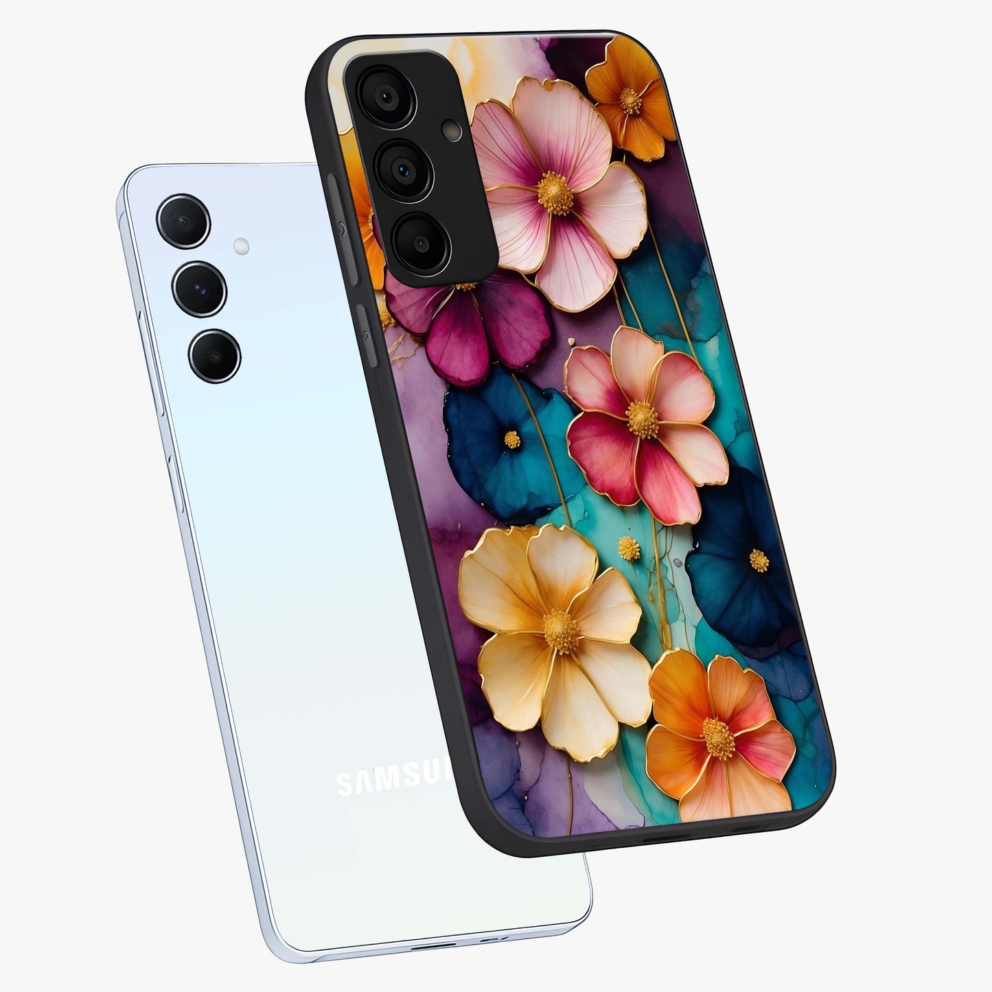 Artlyn Grace Flower Pattern Glass Case displayed in angled mockup highlighting delicate flower pattern design and smooth glass surface.