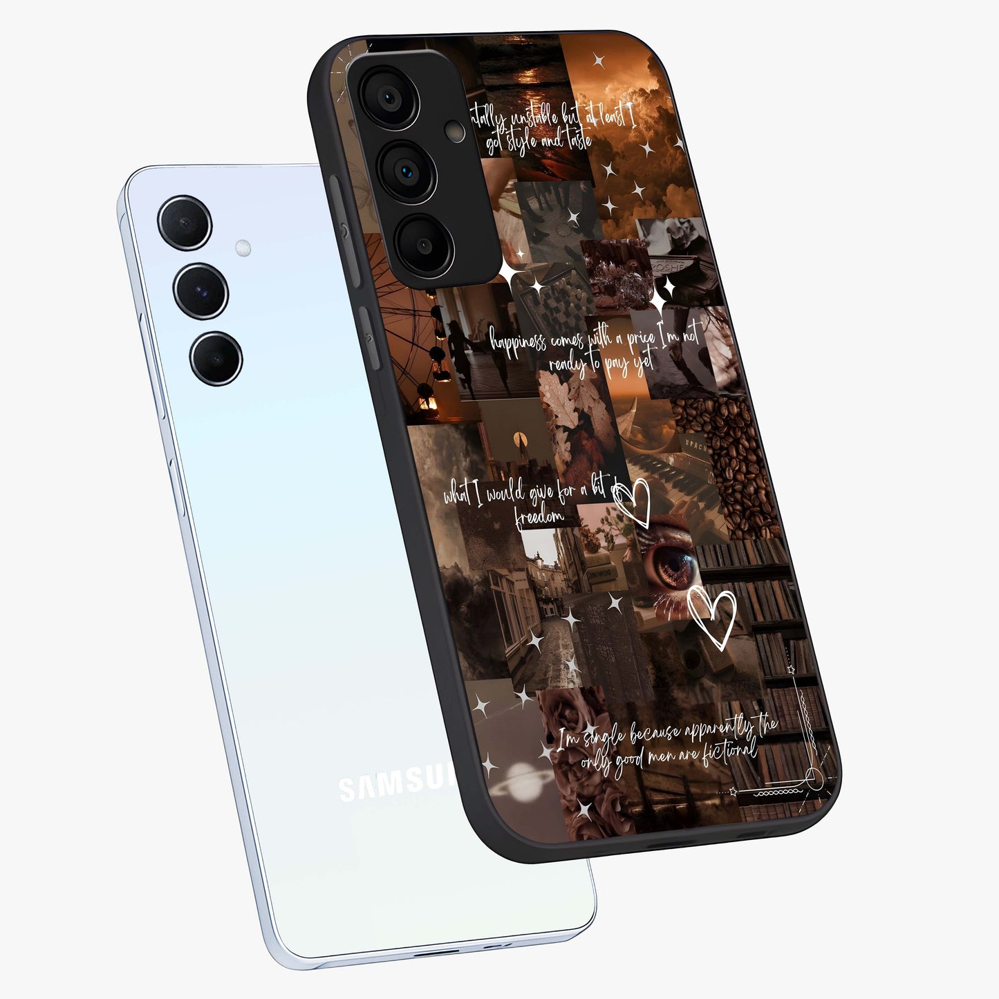 Bittersweet Aesthetic Chaos Glass Case displayed in angled mockup highlighting expressive abstract artwork and edgy aesthetic theme.