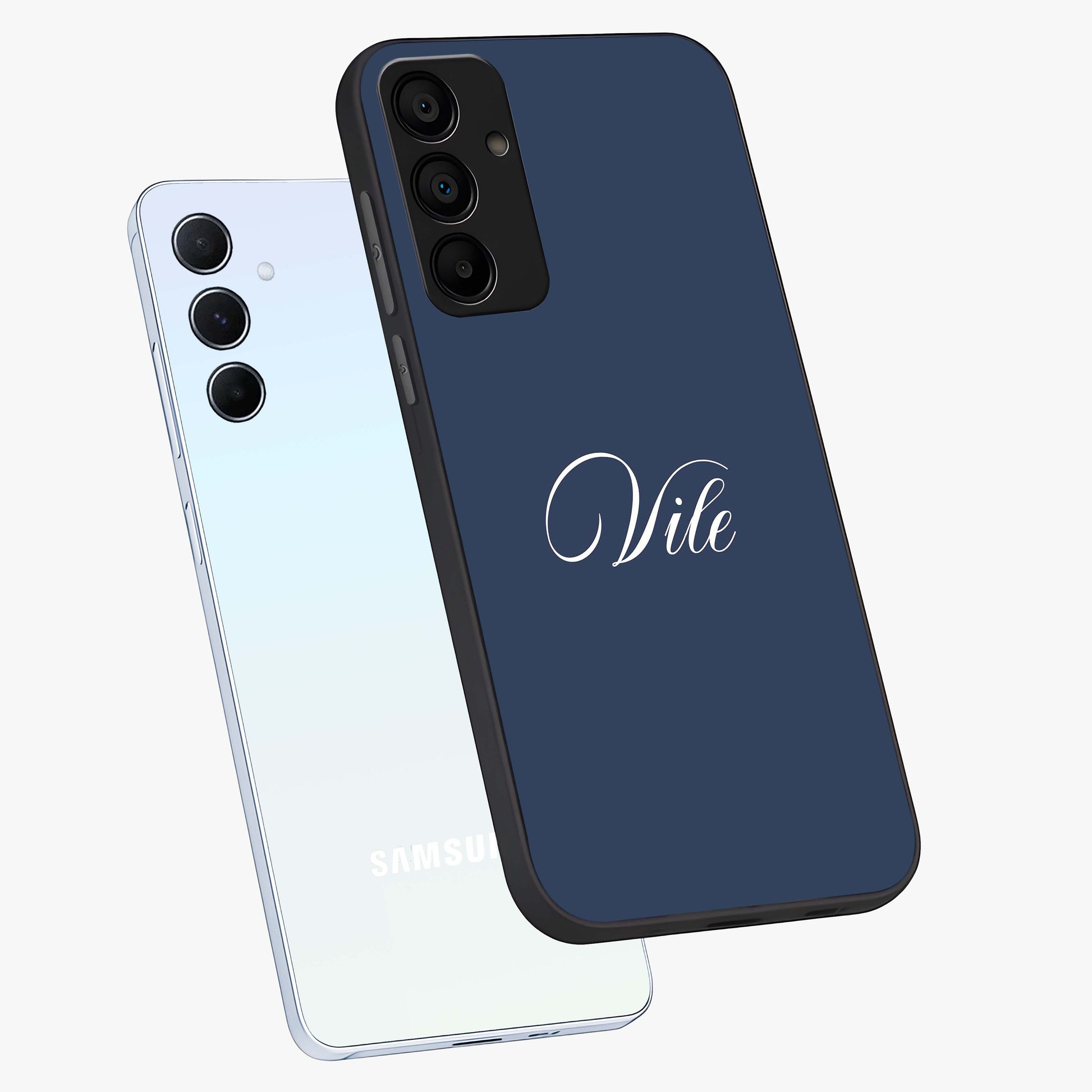 Blue Vintage Floral Pattern Glass Case showing flat back view with elegant vintage floral artwork and glossy glass finish.