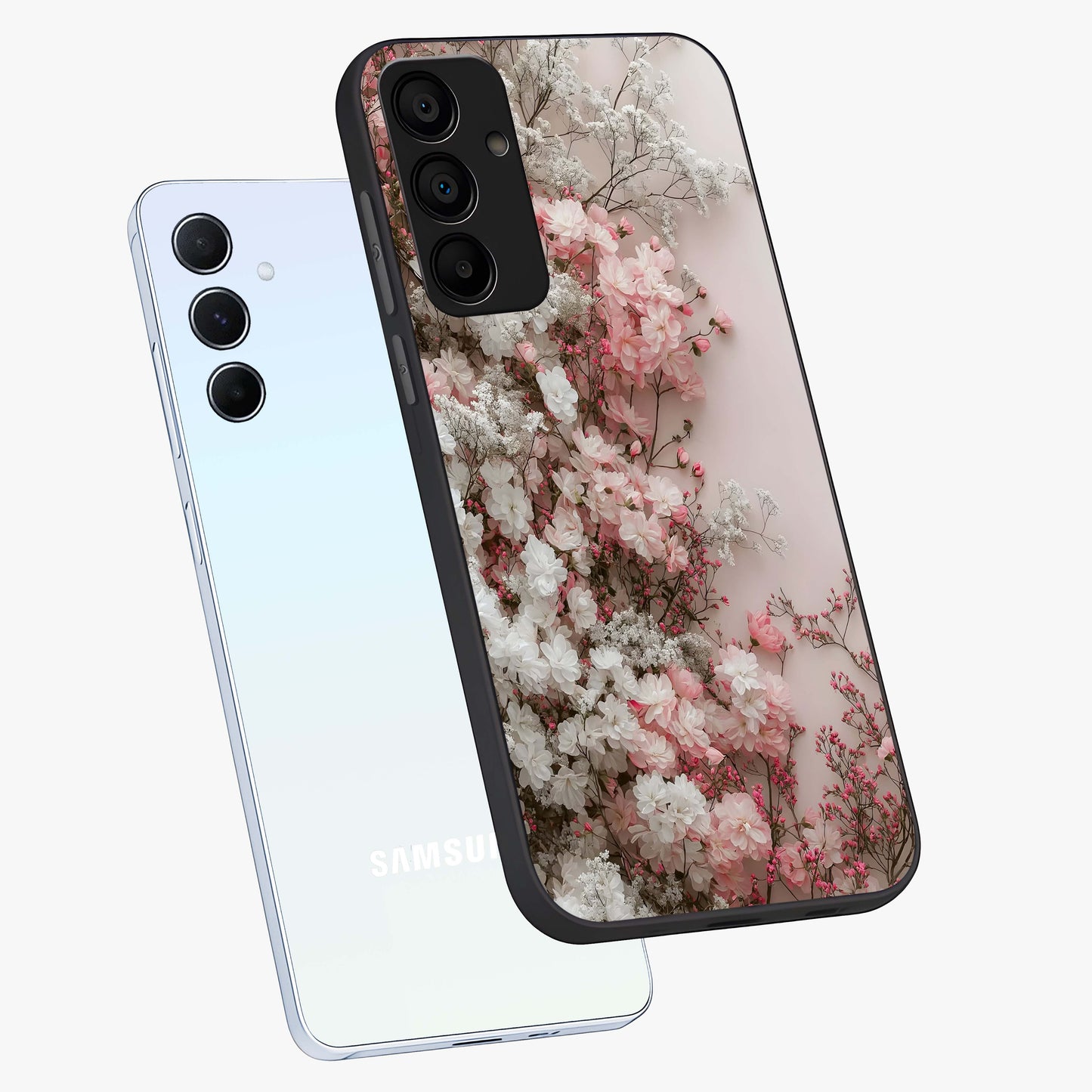 Blush Blossom Cloud Glass Case displayed in angled mockup highlighting soft cloud and blossom design with pastel aesthetic.