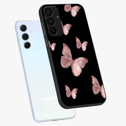 Butterfly Pattern Glass Case displayed in angled mockup highlighting delicate butterfly design and aesthetic pattern style.