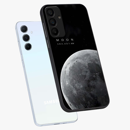 Cosmic Moon Glow Glass Case displayed in angled mockup highlighting celestial moon design with cosmic aesthetic theme.