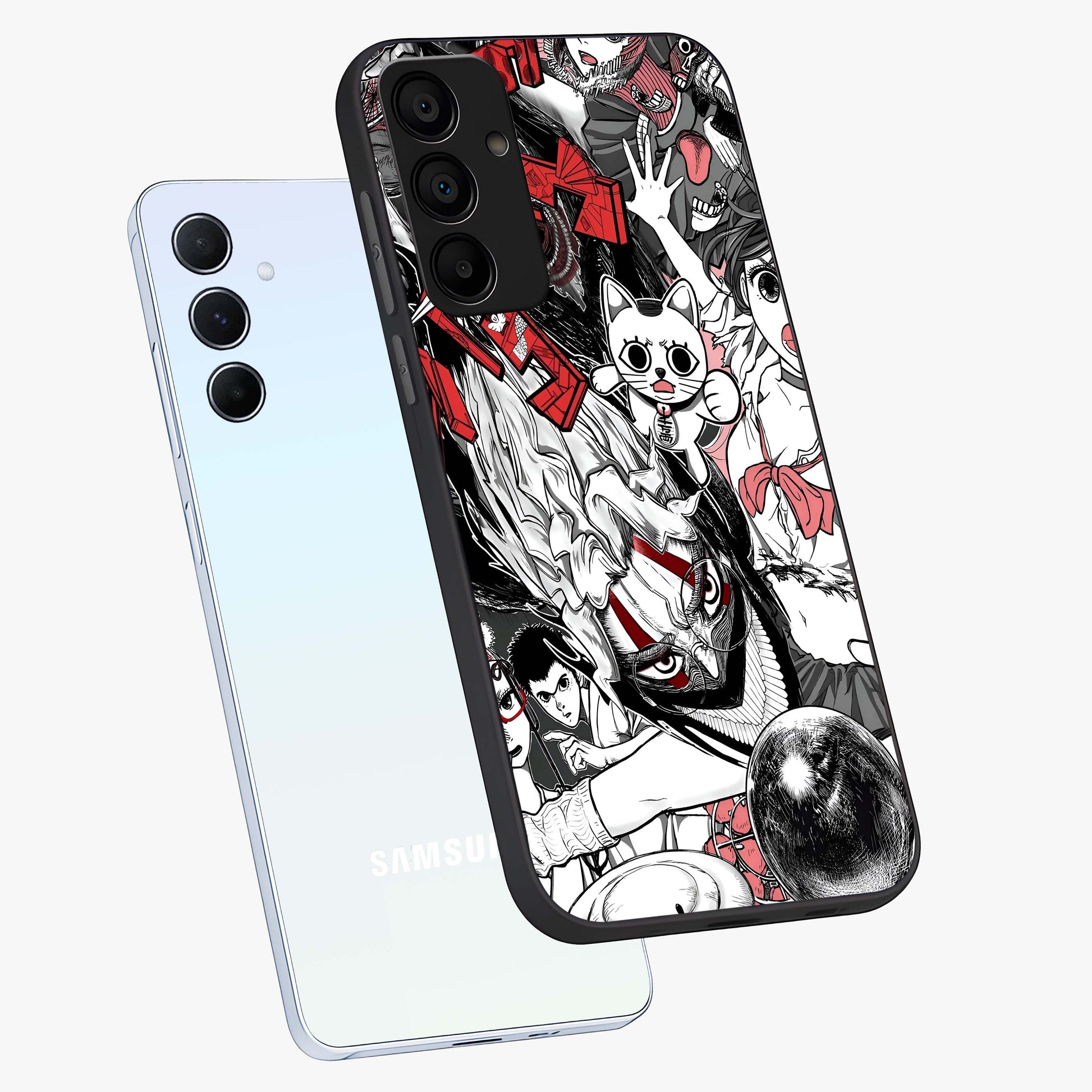 Crimson Chaos Panel Glass Case displayed in angled mockup highlighting chaotic panel style design with modern graphic theme.