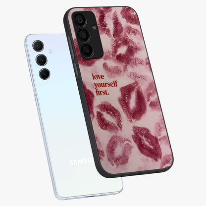 Crimson Kiss Love Glass Case displayed in angled mockup highlighting bold love inspired design with modern aesthetic style.