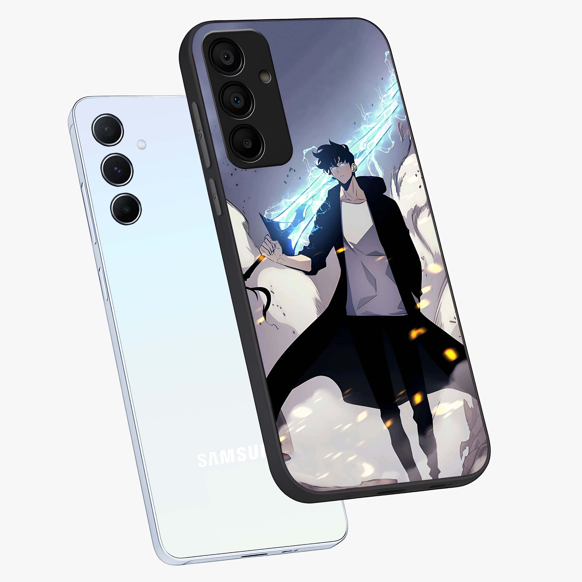 Dark Lightning Anime Warrior Glass Case displayed in angled mockup highlighting powerful lightning themed anime illustration.