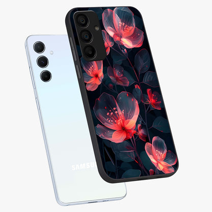Dark Shade of Flower Glass Case displayed in angled mockup highlighting moody floral illustration with aesthetic dark tones.