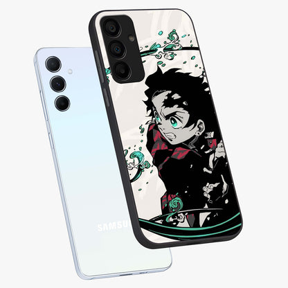 Demon Slayer Glass Case displayed in angled mockup highlighting dramatic anime character design with action aesthetic.