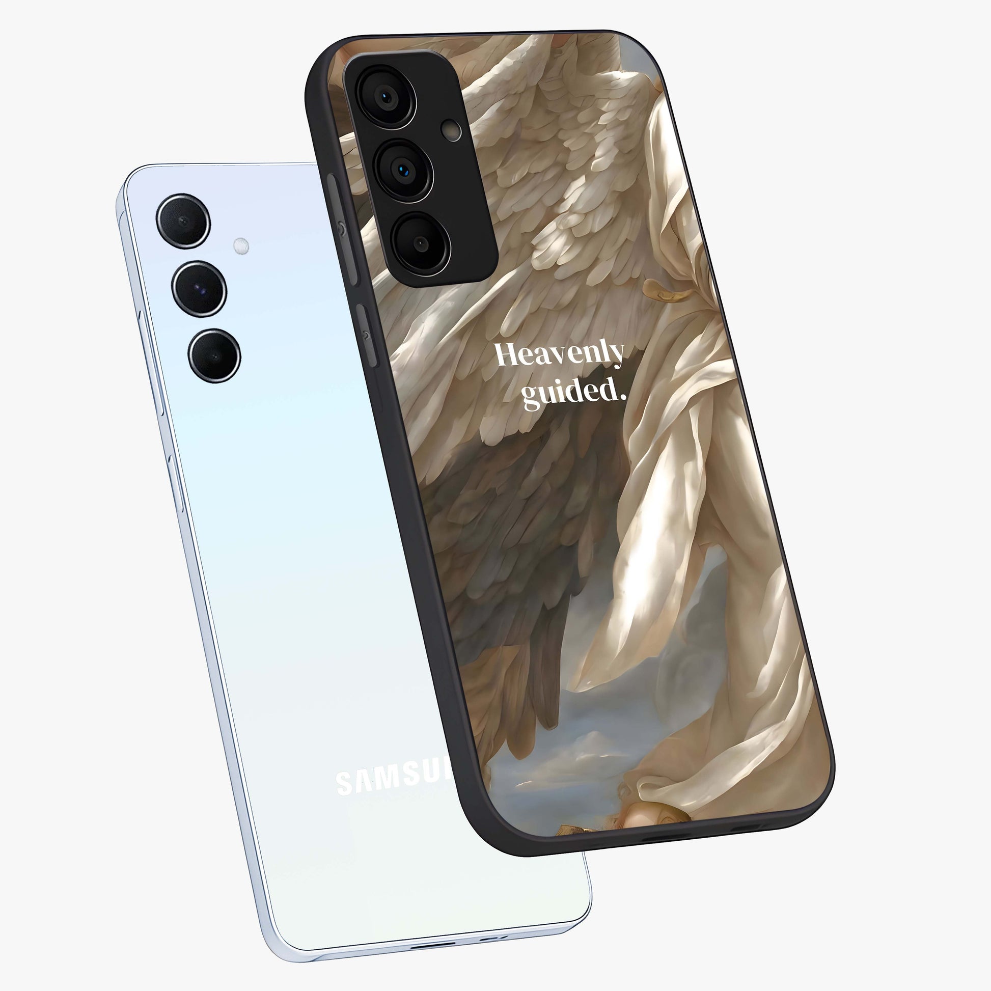 Divine Winged Grace Glass Case displayed in angled mockup highlighting graceful wing design with divine aesthetic style.