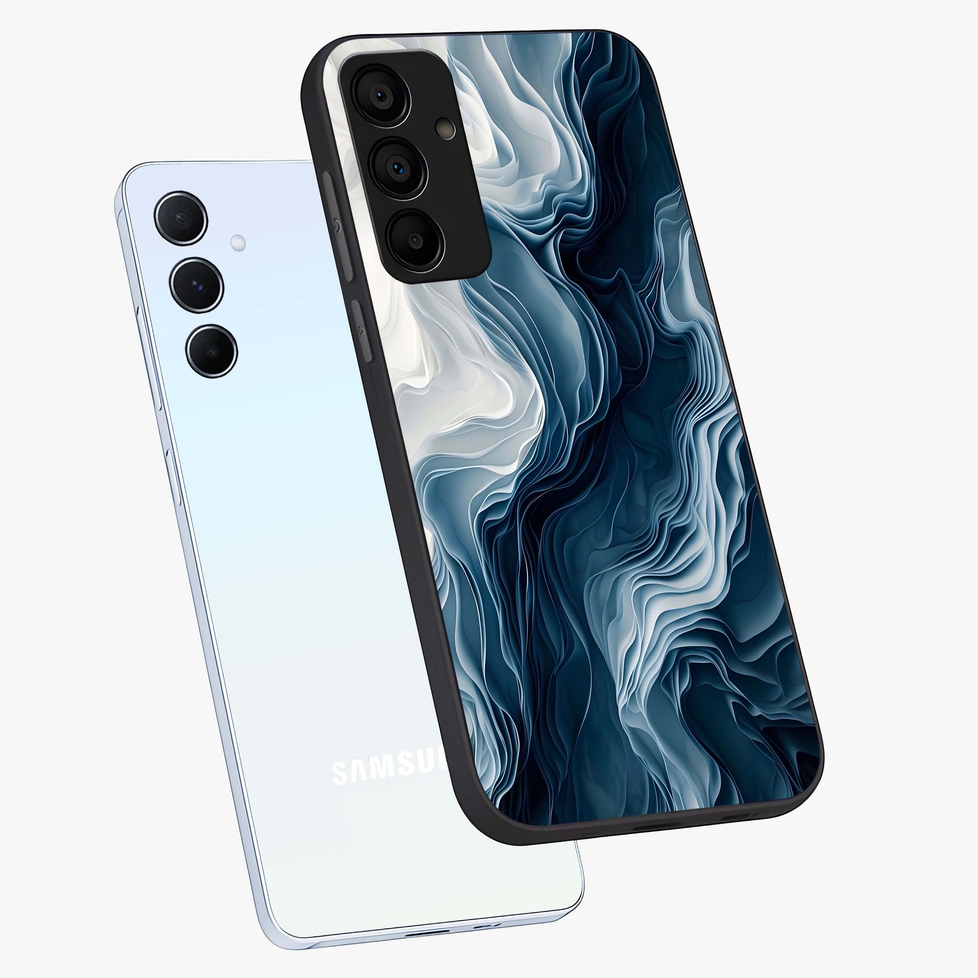 Ethereal Paper Marble Glass Case displayed in angled mockup highlighting elegant marble pattern with modern aesthetic style.