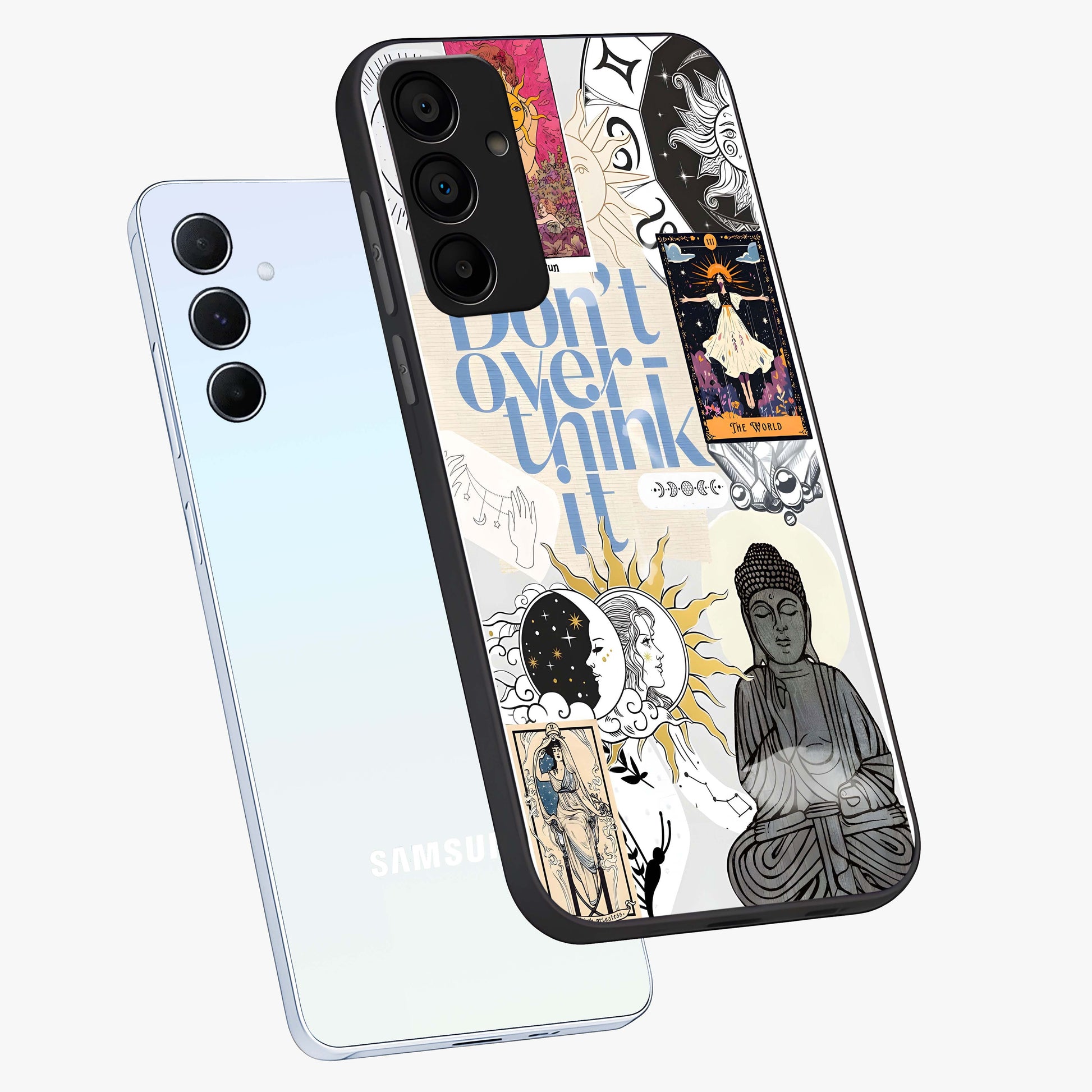 Ethereal Thoughts Glass Case displayed in angled mockup highlighting soft abstract design with calm ethereal aesthetic.