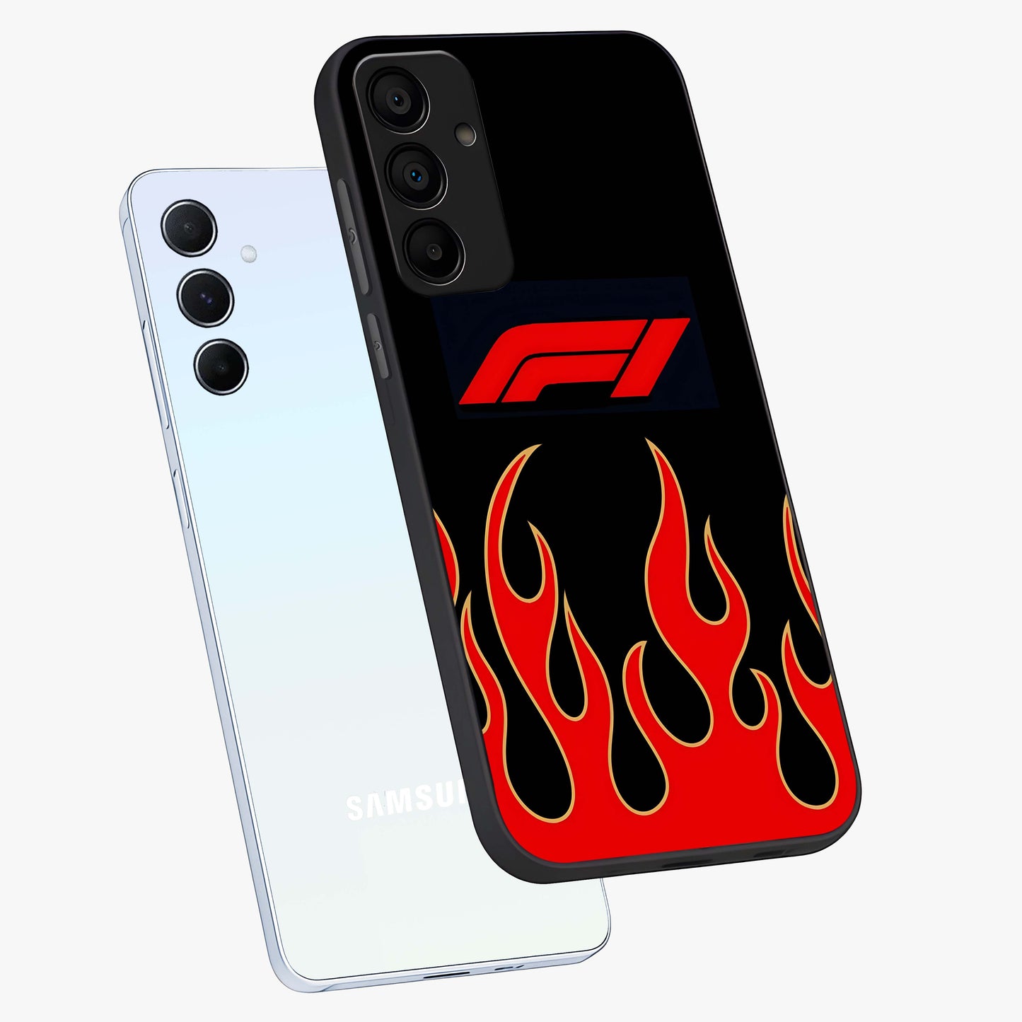 Fire F11 Glass Case displayed in angled mockup highlighting bold fire inspired graphic with energetic aesthetic style.