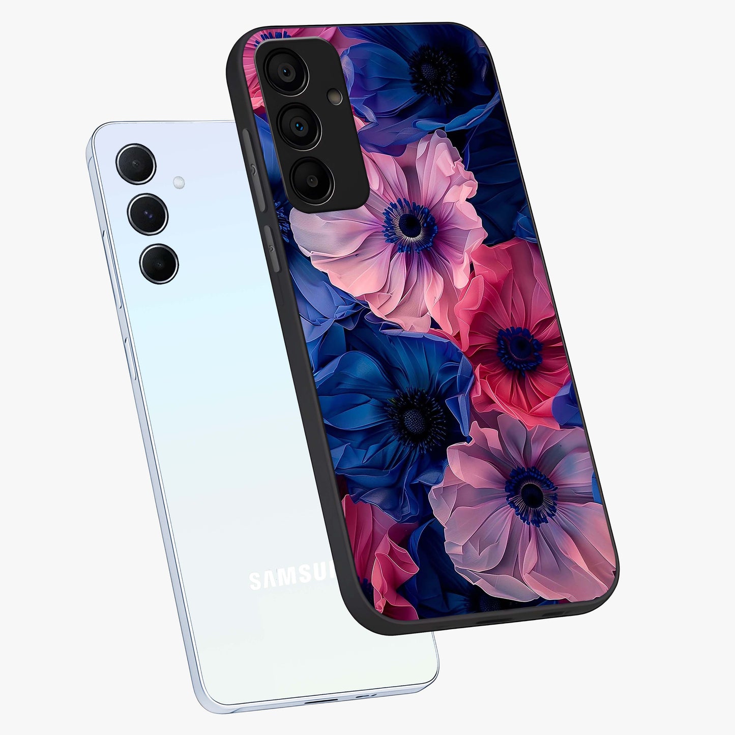 Flower Paper Art Pattern Glass Case displayed in angled mockup highlighting layered paper flower design with artistic aesthetic.