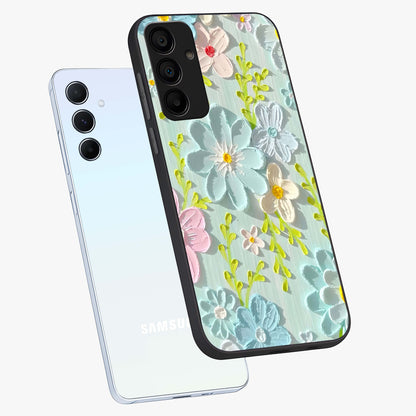 Frosted Petal Garden Glass Case displayed in angled mockup highlighting delicate flower petal design with calm garden aesthetic.