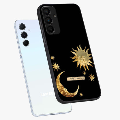 Gold Sun Blush Glass Case displayed in angled mockup highlighting radiant sun design with warm golden aesthetic.