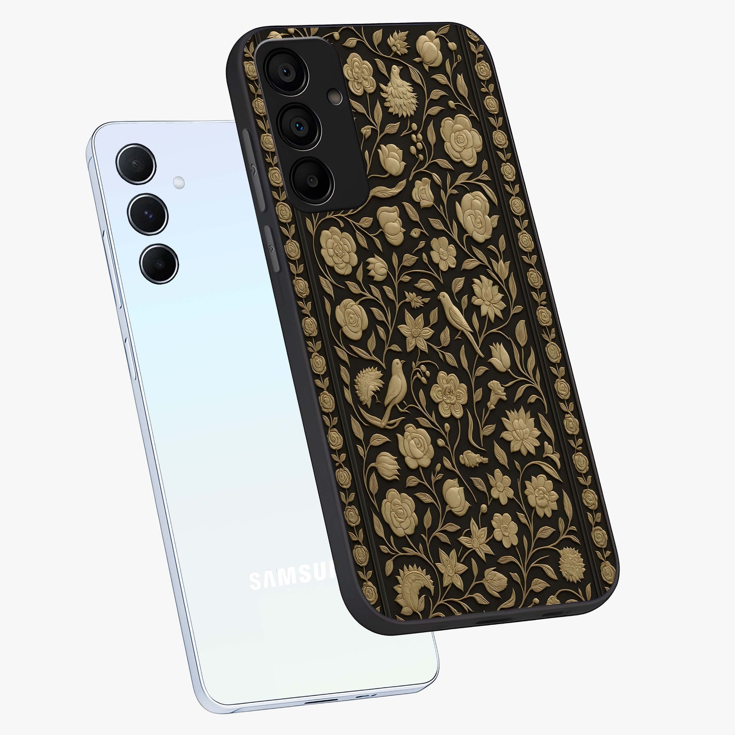 Golden Evil Eye Mandala Glass Case displayed in angled mockup highlighting protective evil eye symbol with golden mandala design.