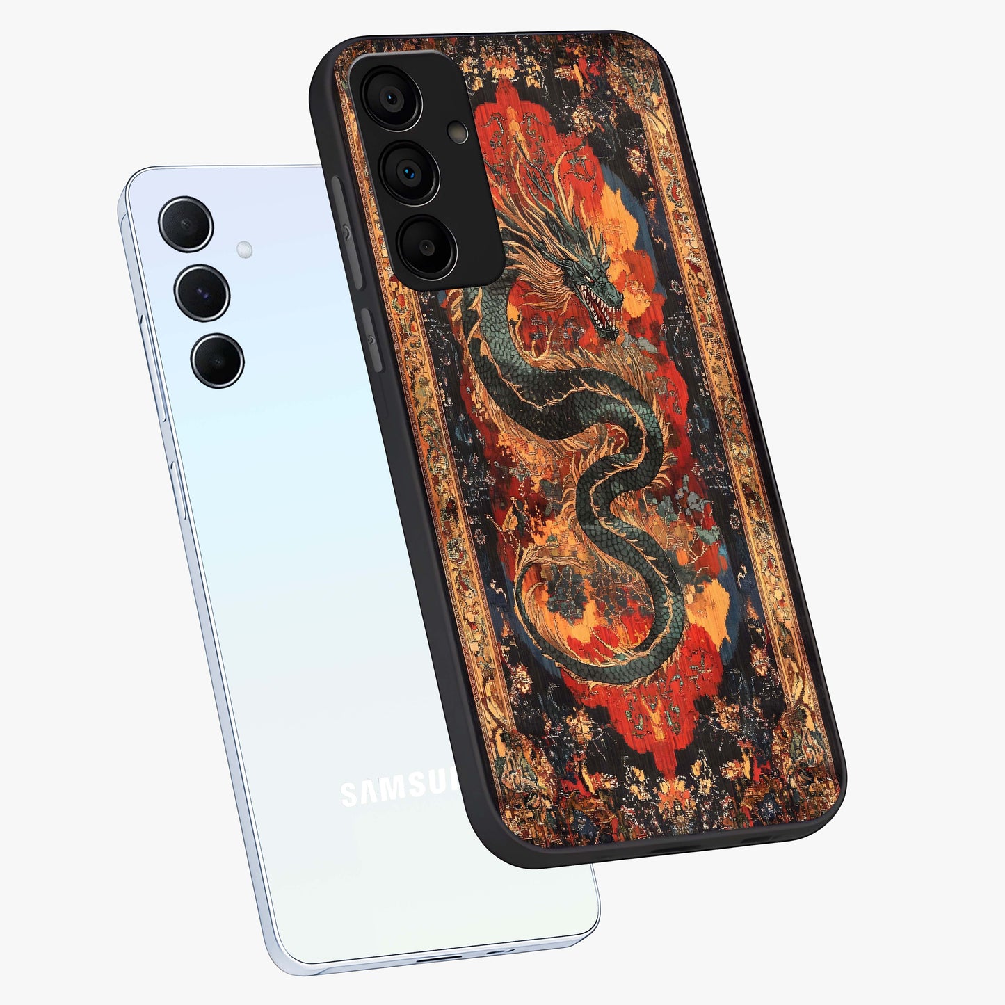 Inferno Dragon Soul Glass Case displayed in angled mockup highlighting powerful dragon illustration with inferno aesthetic.