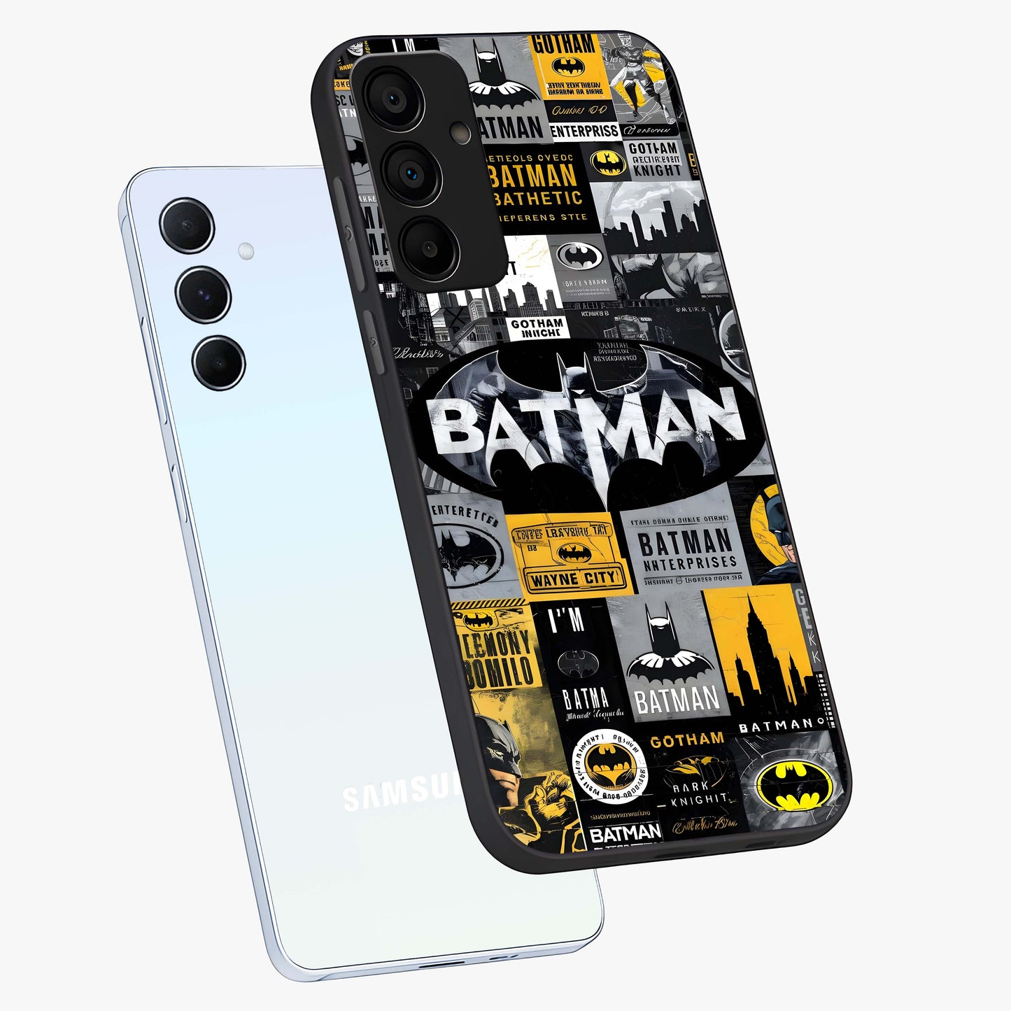 Knight Gotham Rise Glass Case displayed in angled mockup highlighting powerful knight silhouette design with dramatic aesthetic.