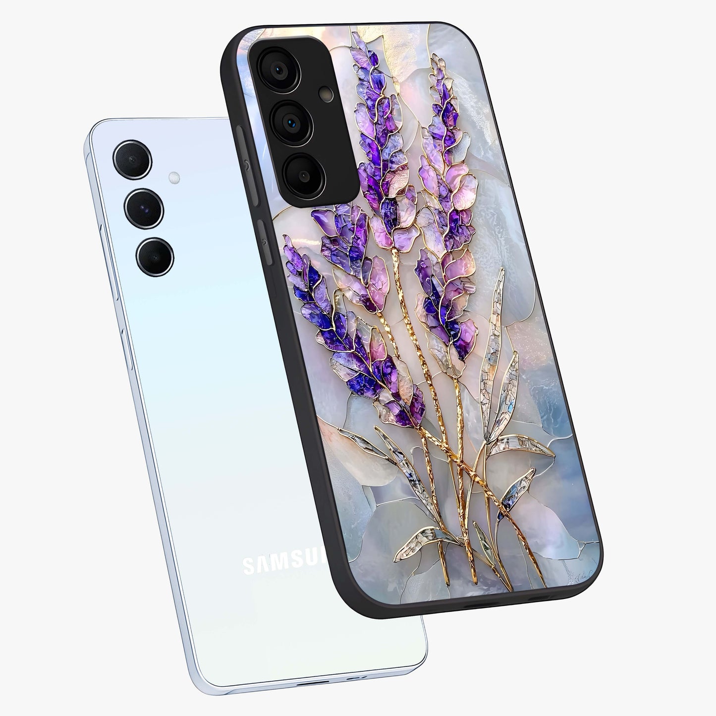 Lavender Dream Glow Glass Case displayed in angled mockup highlighting dreamy purple glow design with soft artistic style.