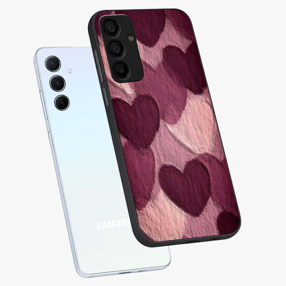 Layered Paper Hearts Glass Case displayed in angled mockup highlighting creative paper craft heart design with romantic aesthetic.