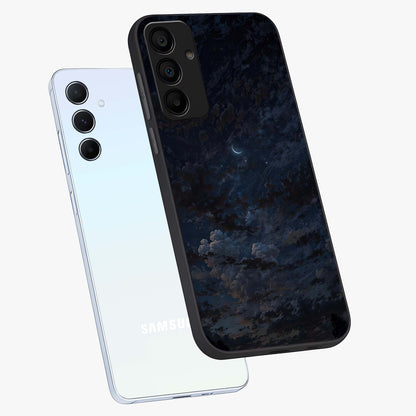 Lunar Veil Silence Glass Case displayed in angled mockup highlighting soft lunar design with peaceful celestial aesthetic.