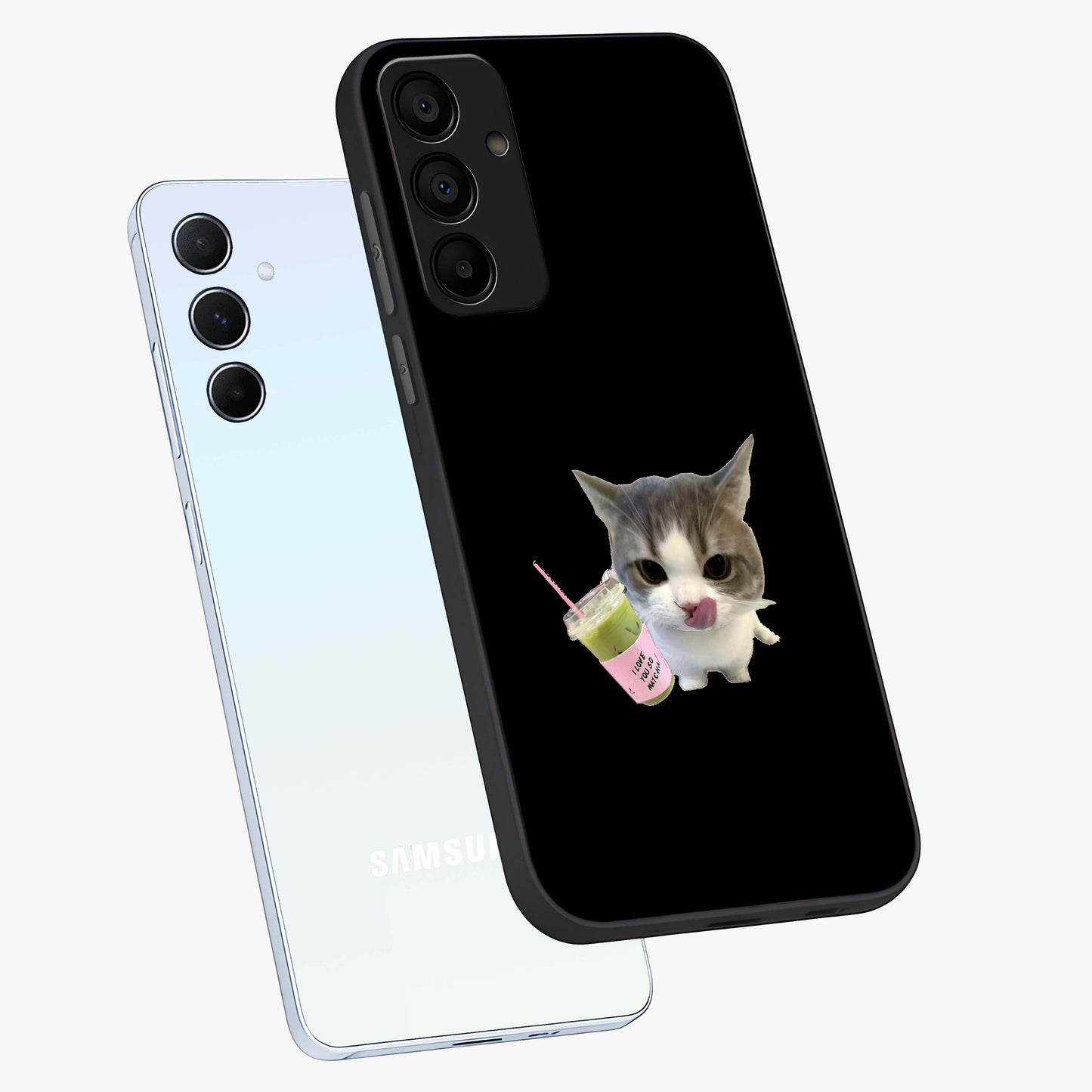 Matcha Cat Style Glass Case displayed in angled mockup highlighting playful feline design with pastel matcha aesthetic.