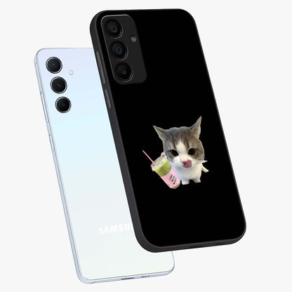 Matcha Cat Style Glass Case displayed in angled mockup highlighting playful feline design with pastel matcha aesthetic.