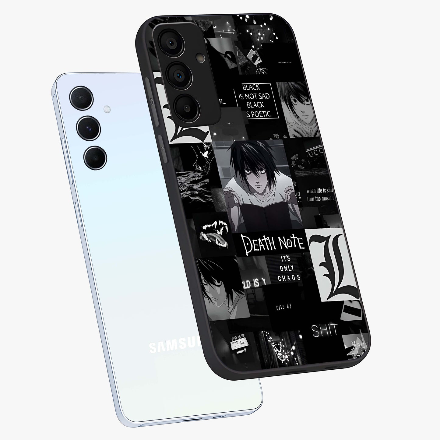Midnight Chaos Mind Glass Case displayed in angled mockup highlighting chaotic artistic design with dramatic midnight aesthetic.