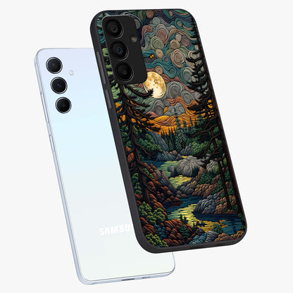 Moonlight Forest Dream Glass Case displayed in angled mockup highlighting dreamy forest design with glowing moon aesthetic.