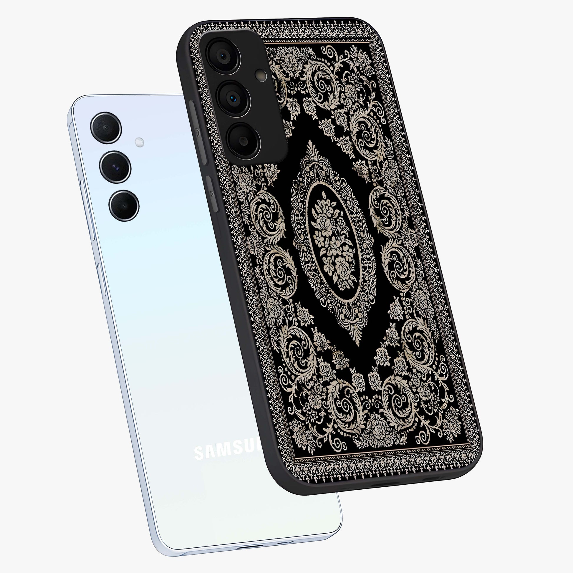 Noir Bloom Elegance Glass Case displayed in angled mockup highlighting refined flower design with stylish noir aesthetic.