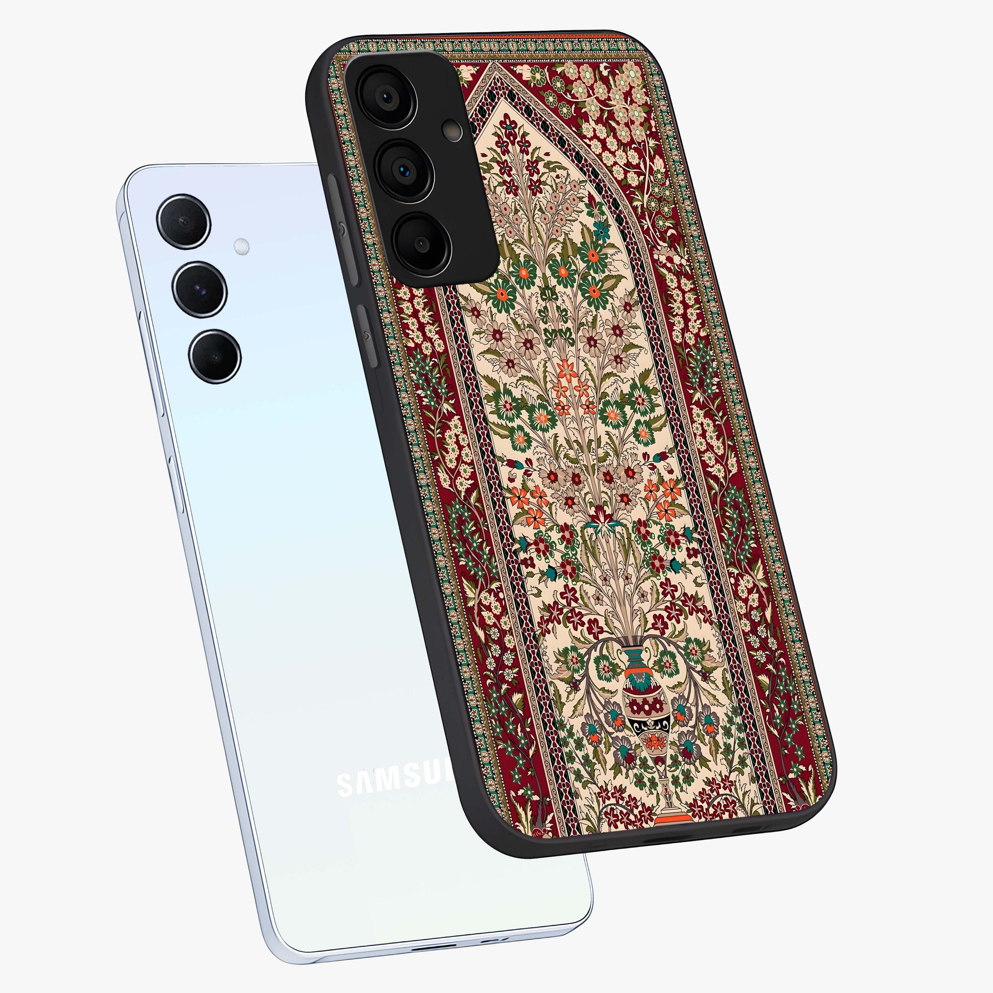 Persian Inspired Glass Case displayed in angled mockup highlighting intricate traditional design with elegant cultural aesthetic.