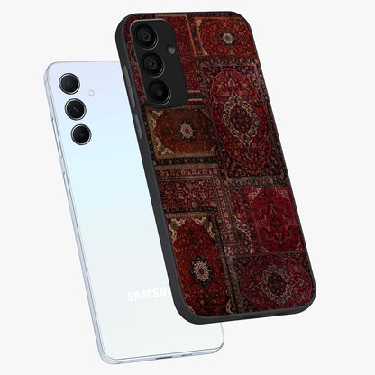 Persian Velvet Tale Glass Case displayed in angled mockup highlighting ornate textile inspired design with royal aesthetic.