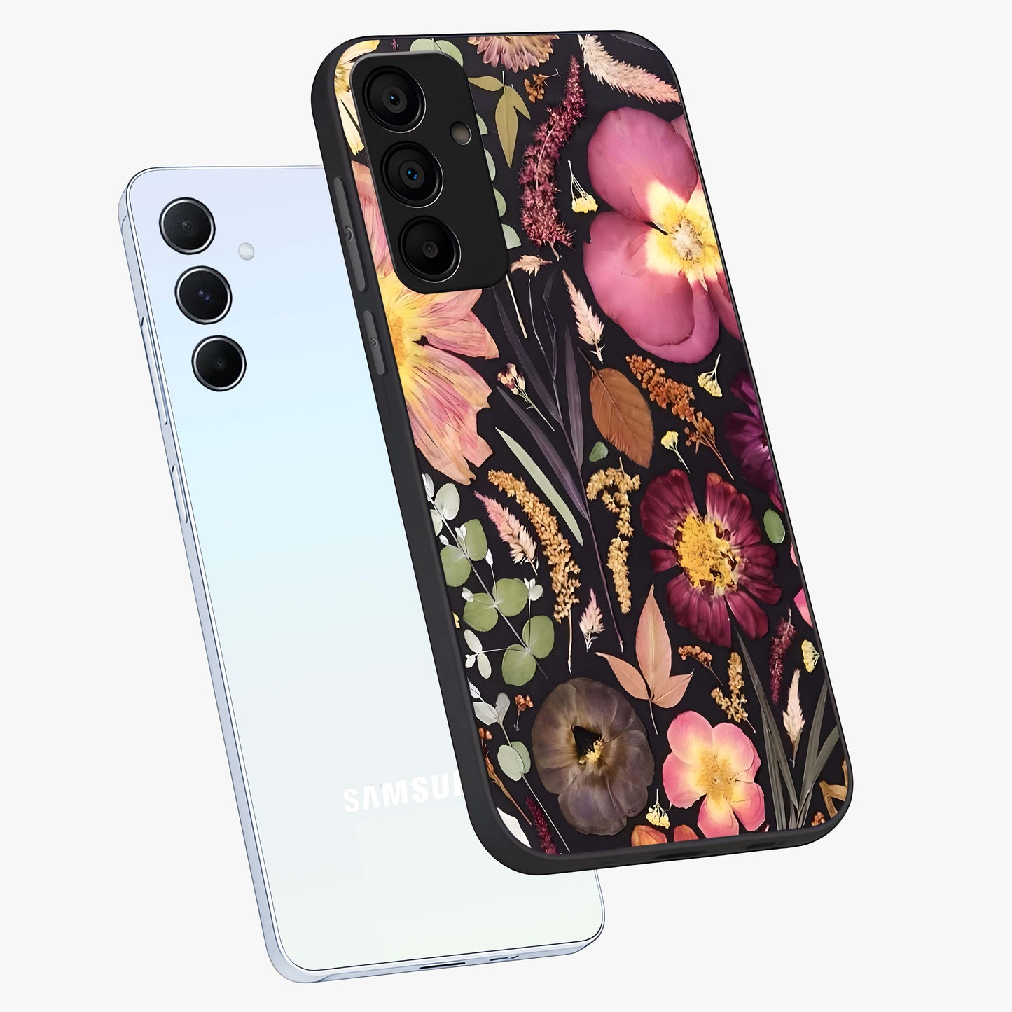 Petal Dream Tapestry Glass Case displayed in angled mockup highlighting decorative petal pattern with elegant botanical aesthetic.