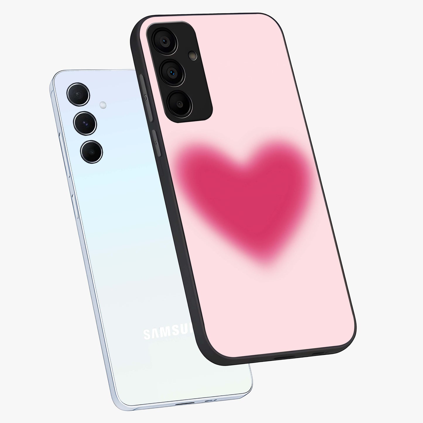 Pink Aura Heart Glass Case displayed in angled mockup highlighting vibrant pink heart design with dreamy aura aesthetic.