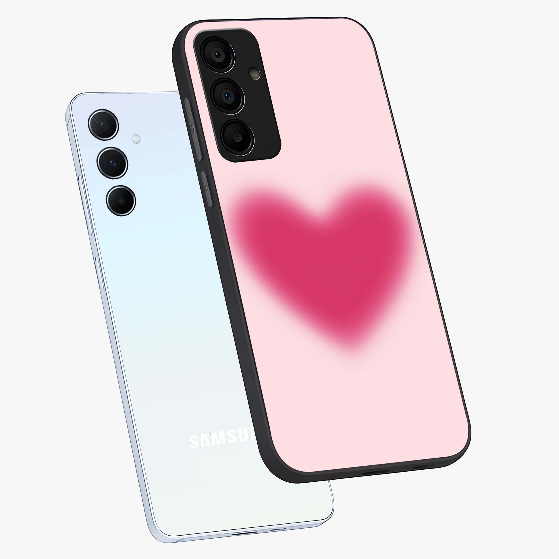 Pink Aura Heart Glass Case displayed in angled mockup highlighting vibrant pink heart design with dreamy aura aesthetic.