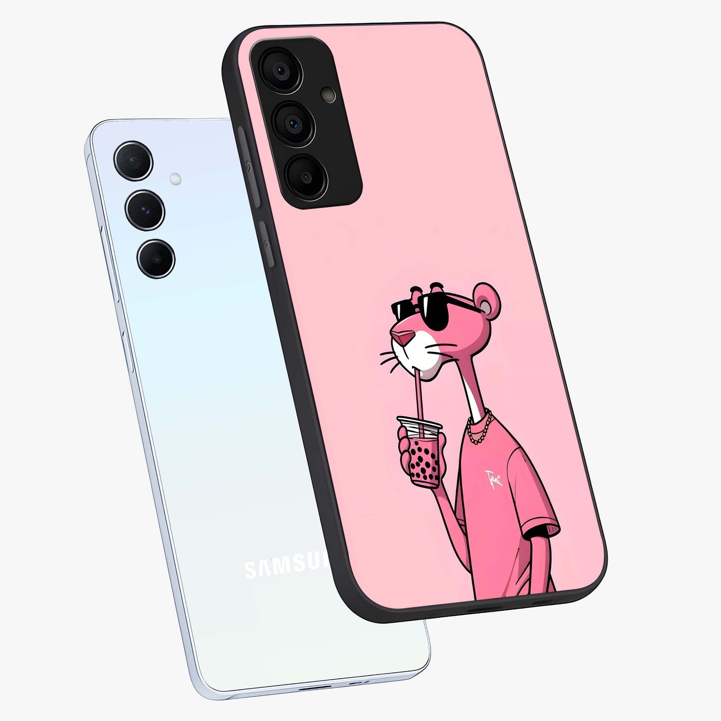 Pink Panther Glass Case displayed in angled mockup highlighting playful cartoon character design with vibrant pink aesthetic.
