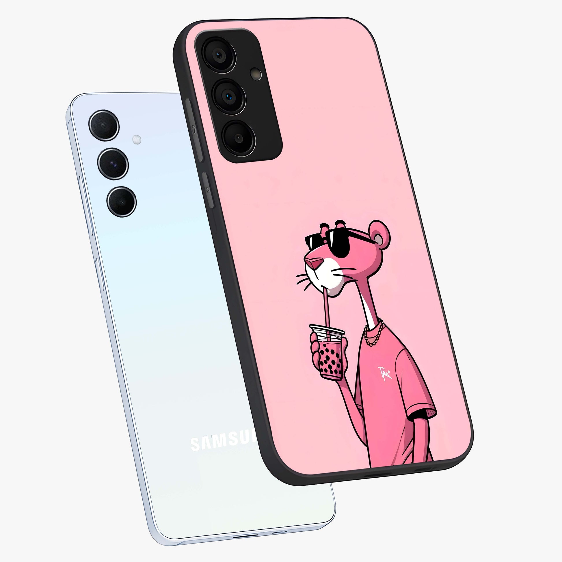 Pink Panther Glass Case displayed in angled mockup highlighting playful cartoon character design with vibrant pink aesthetic.