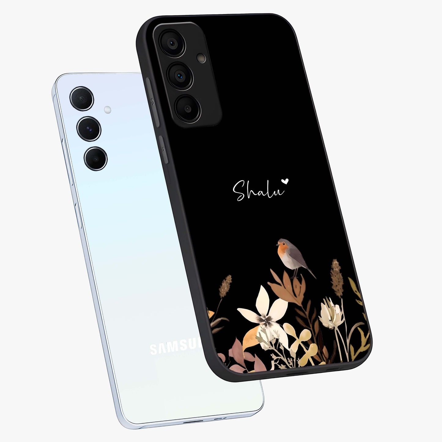 Quiet Garden Tune Custom Name Glass Case displayed in angled mockup highlighting delicate floral garden design with custom name feature.