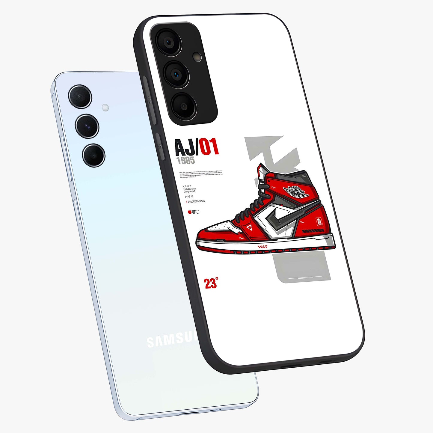 Retro Sneaker Blueprint Glass Case displayed in angled mockup highlighting detailed shoe design with sporty retro aesthetic.
