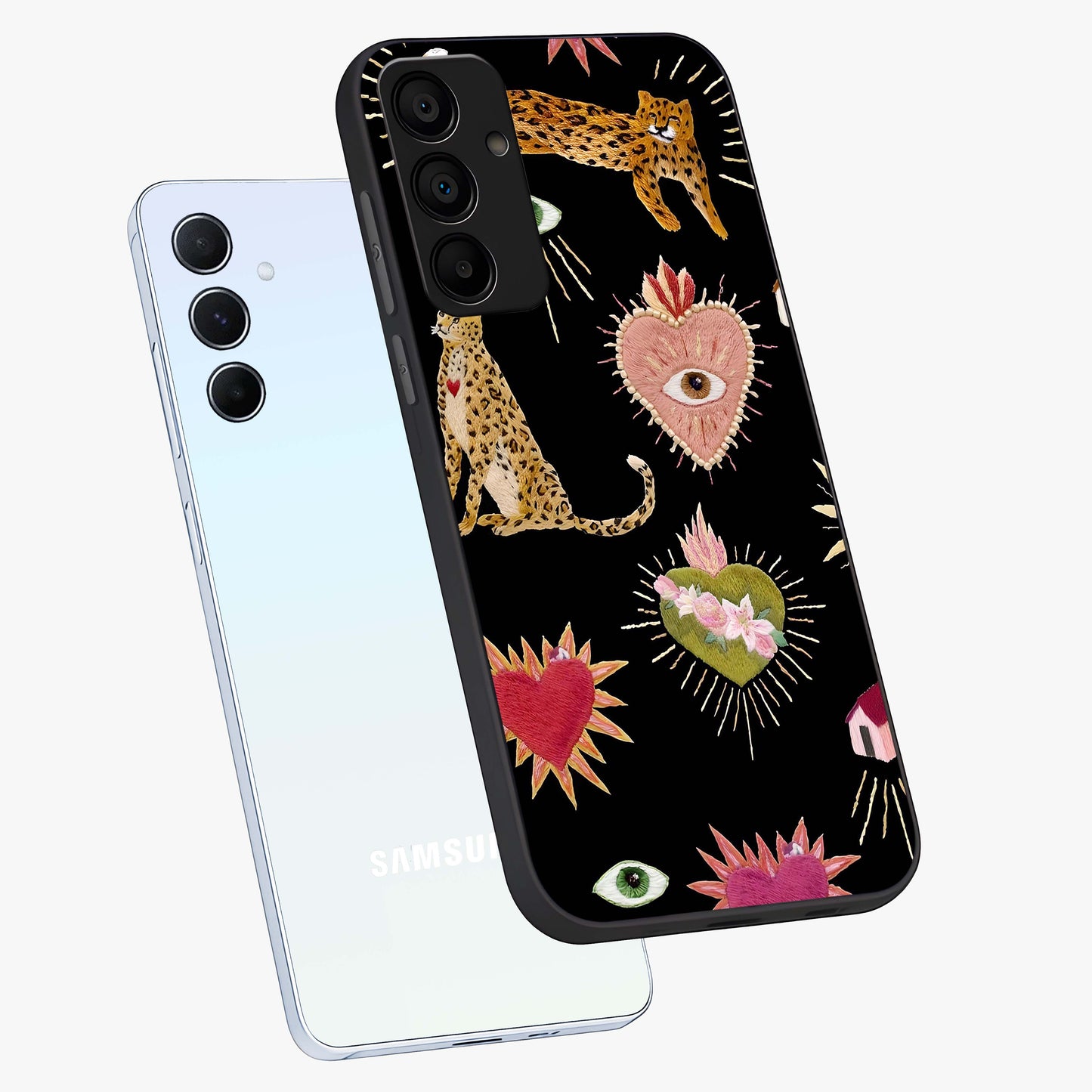 Sacred Jungle Heart Glass Case displayed in angled mockup highlighting lush tropical design with natural aesthetic style.