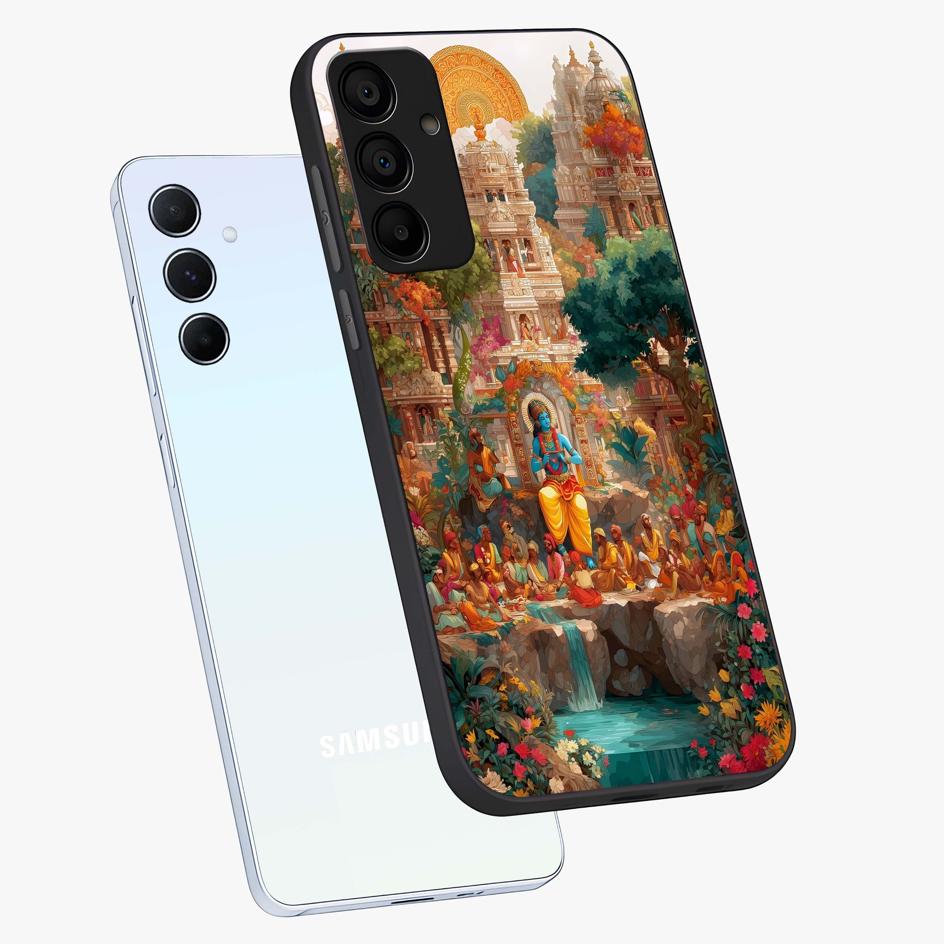 Sacred Sunlight Gods Glass Case displayed in angled mockup highlighting radiant spiritual design with celestial aesthetic.