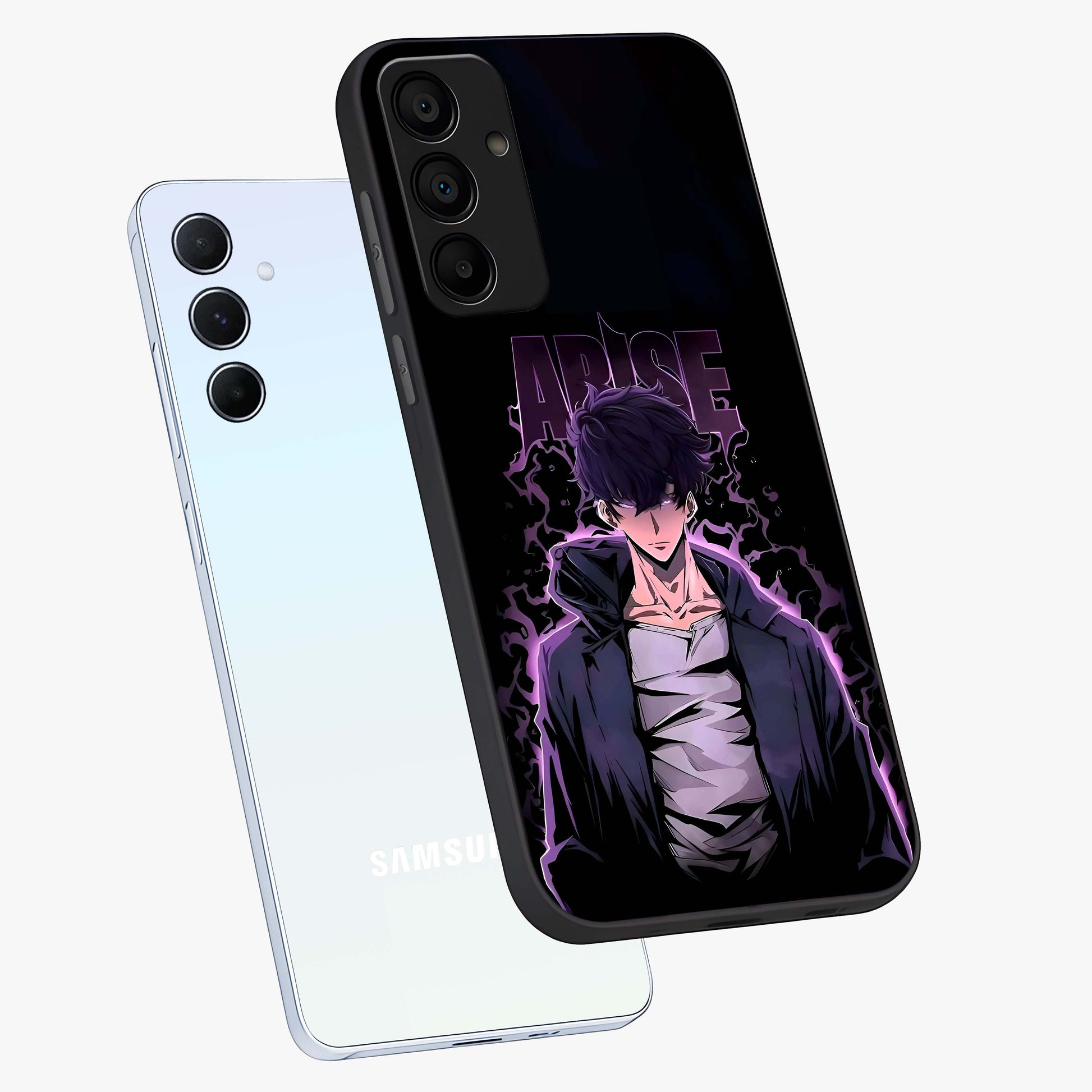 Shadow Monarch Awakening Glass Case displayed in angled mockup highlighting dramatic shadow warrior design with fantasy aesthetic.