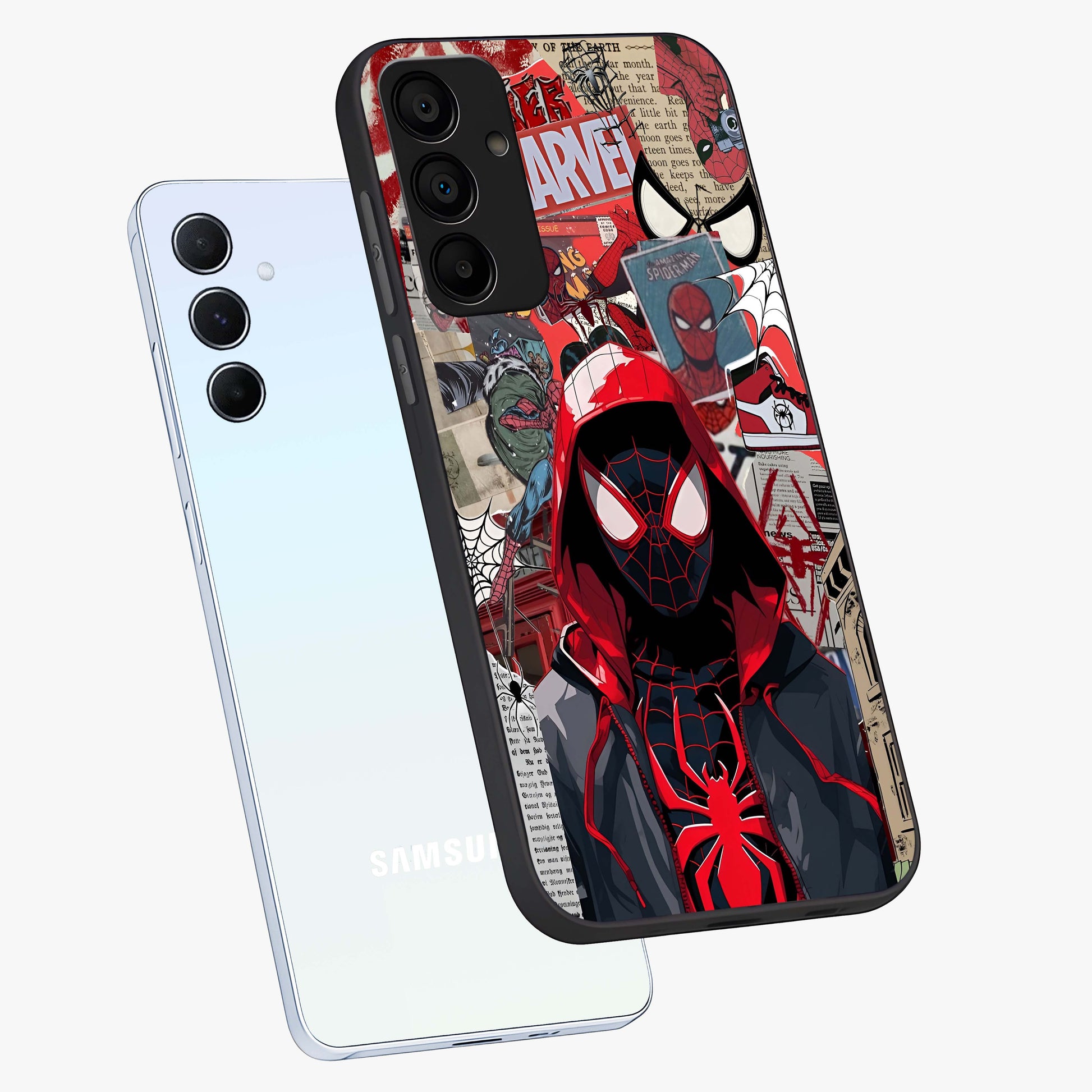 Spider Collage Street Glass Case displayed in angled mockup highlighting dynamic street style collage design with comic aesthetic.