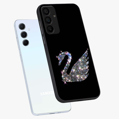 Starlit Swan Grace Glass Case displayed in angled mockup highlighting elegant swan illustration with dreamy celestial aesthetic.