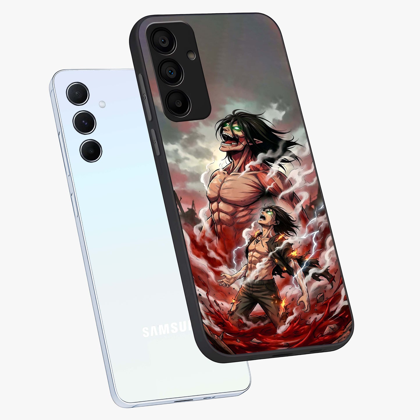 Titan Awakening Fury Glass Case displayed in angled mockup highlighting dramatic giant warrior design with bold anime aesthetic.
