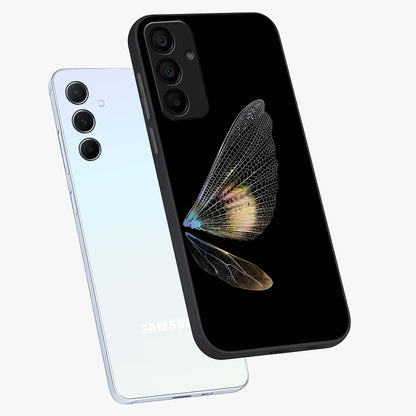 Whispers Of Wings Glass Case displayed in angled mockup highlighting soft feather design with celestial aesthetic style.