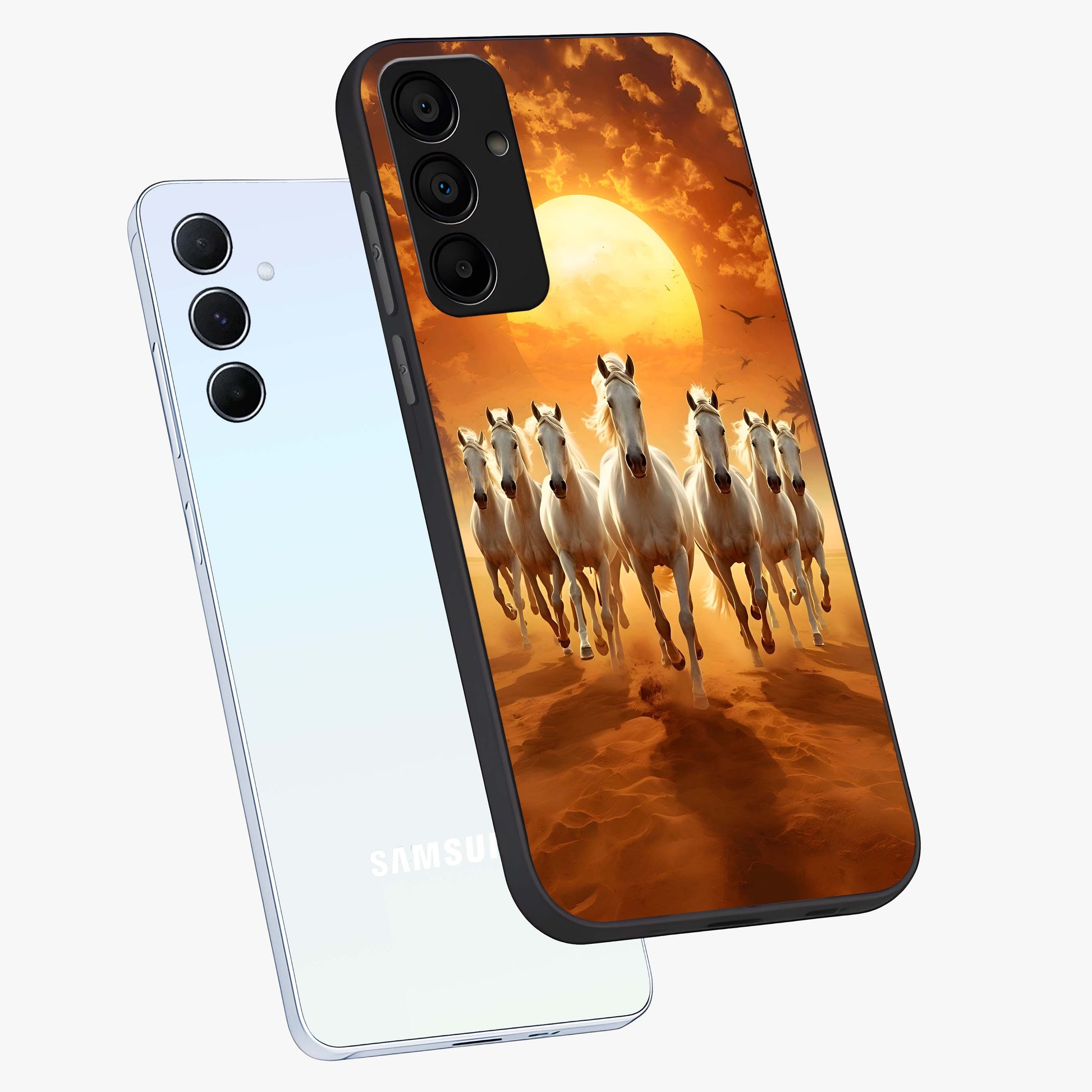 Wild Sunset Majesty Glass Case displayed in angled mockup highlighting vibrant sunset sky design with scenic aesthetic.